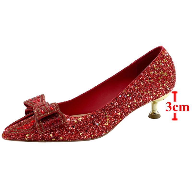 

Блестящие красные туфли-лодочки с пайетками, женские сексуальные туфли с бантом из кристаллов, тонкие каблуки для невесты, женские туфли-лодочки для танцев на высоком каблуке 34