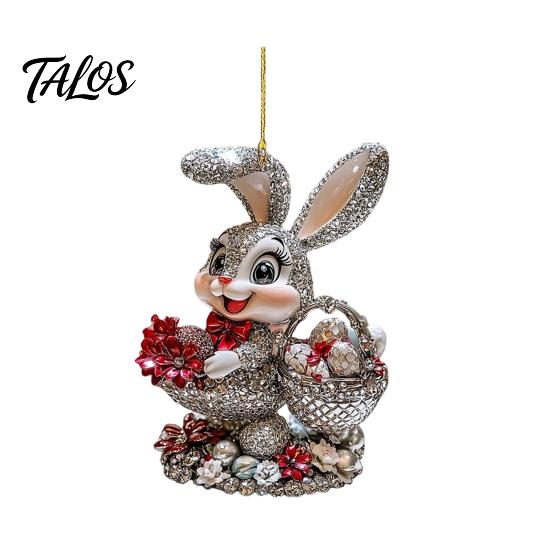 Easter Party Hanging Decor Bunny Acrylic Pendant, Cute Rabbit with Basket, 2D Car Keychain Ornament Rearview Mirror Ornament, Bag Accessory,