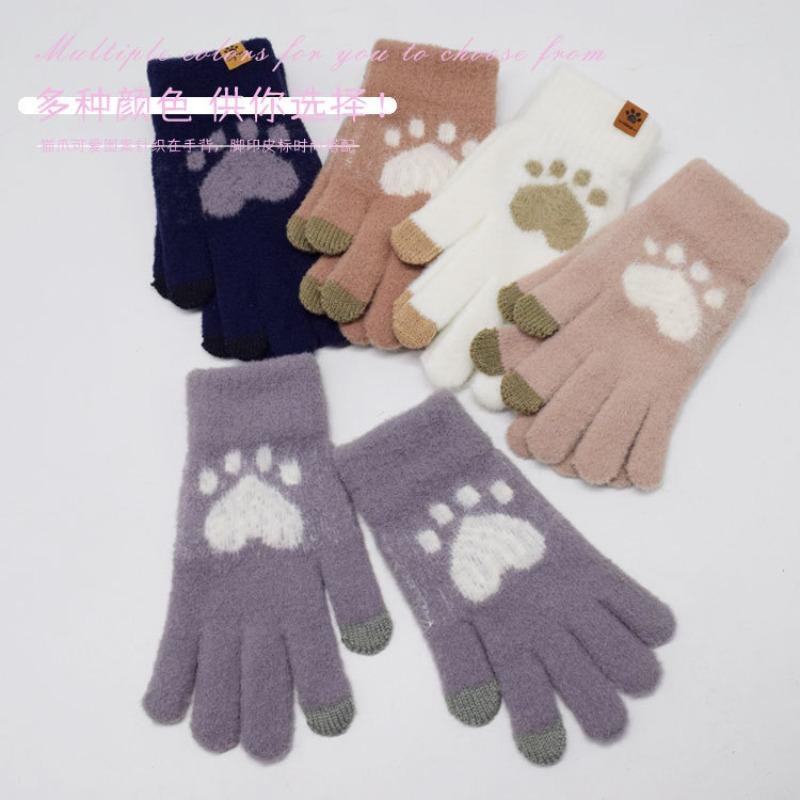 Winter Student Touch Screen Gloves Fleece Cold-proof Cat Claws Cute Bear Paw Riding Gloves Cartoon Gloves