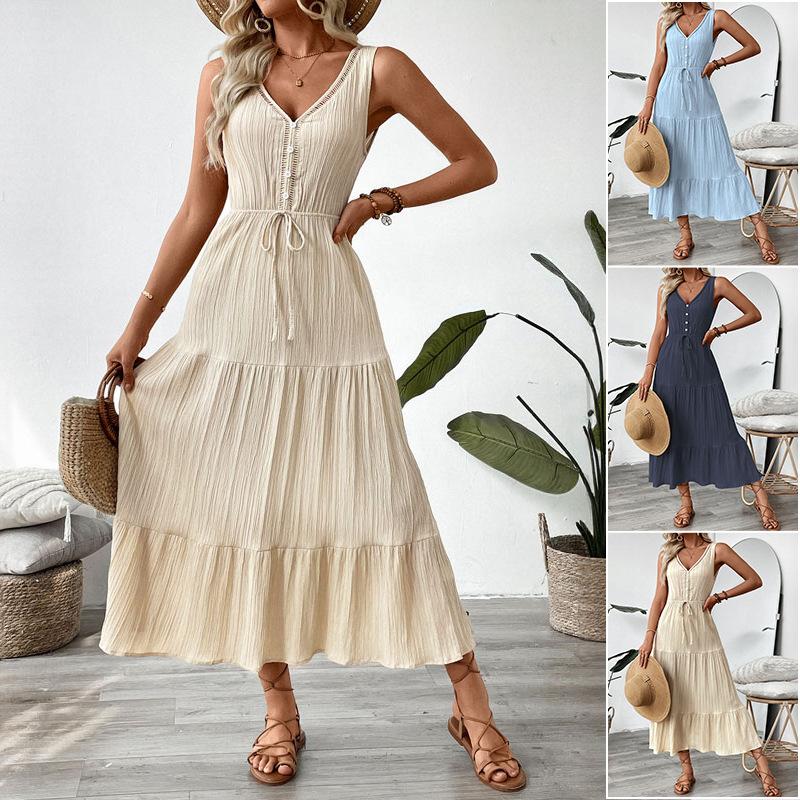 Amazon Casual Vacation Skirt Summer New European and American Cross-border Texture Sleeveless Seaside Dress