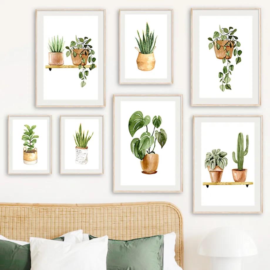 Cactus Tiger Pilan Monstera Green Plants Wall Art Canvas Painting Nordic Posters And Prints Wall Pictures For Living Room Decor
