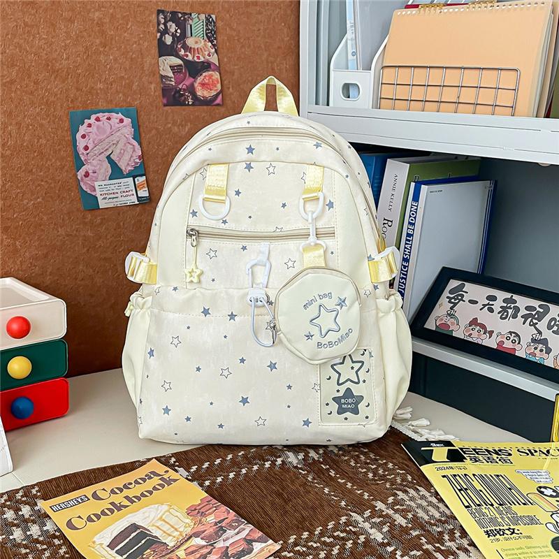 Cute Star Print Backpack with Multiple Pockets and Front Zip Compartment for School and Daily Use