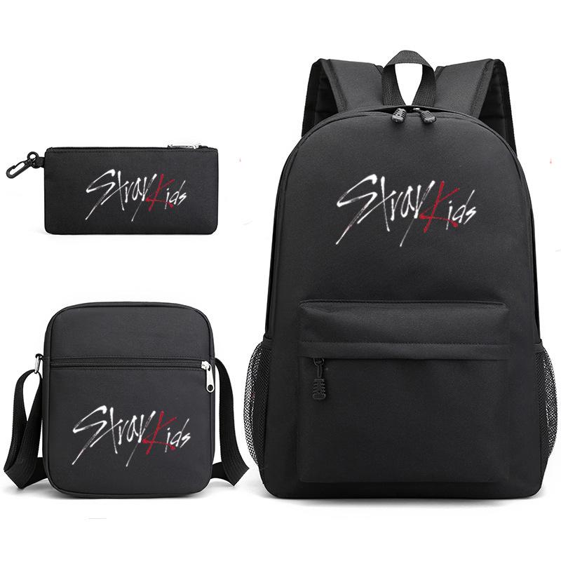 Stray Kids Kombinations-Peripherieartikel Gleicher Rucksack Rucksack Schüler Schultasche Federmäppchen Dreiteiliges Set Männer und Frauen three-piece set schwarz
