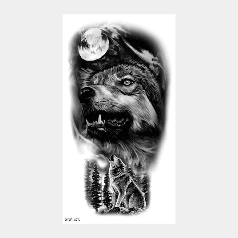 Upper Arm Sleeve Crown Lion Tiger Wolf Head Waterproof Temporary Stickers Body Art Fake Tattoo For Women Men