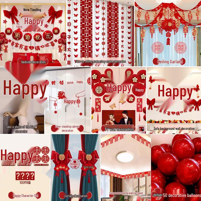Complete Wedding Room Decoration Set: Bride & Groom's Bedroom Decor Essentials