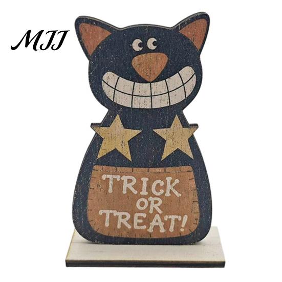 Sturdy Decorative Accents Cute Halloween Black Cat Pumpkin Skull Decor, Vintage Boo Wooden Stylish Courtyard Ornaments Signs, Tabletop Decoration for