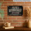 2D Flat, 1pc Vintage Metal Sign "Papa's Workshop" Garage Wall Decor with Humorous Quote - 12x8 Inch Rustic Aluminium Sign, Pre-Drilled for Easy