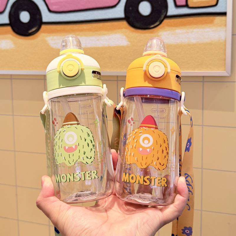 Tirtan Children's Cartoon Straw Cup - Portable Bounce Lid Plastic Water Bottle for Cute Students, Outdoor Sports, On-the-Go