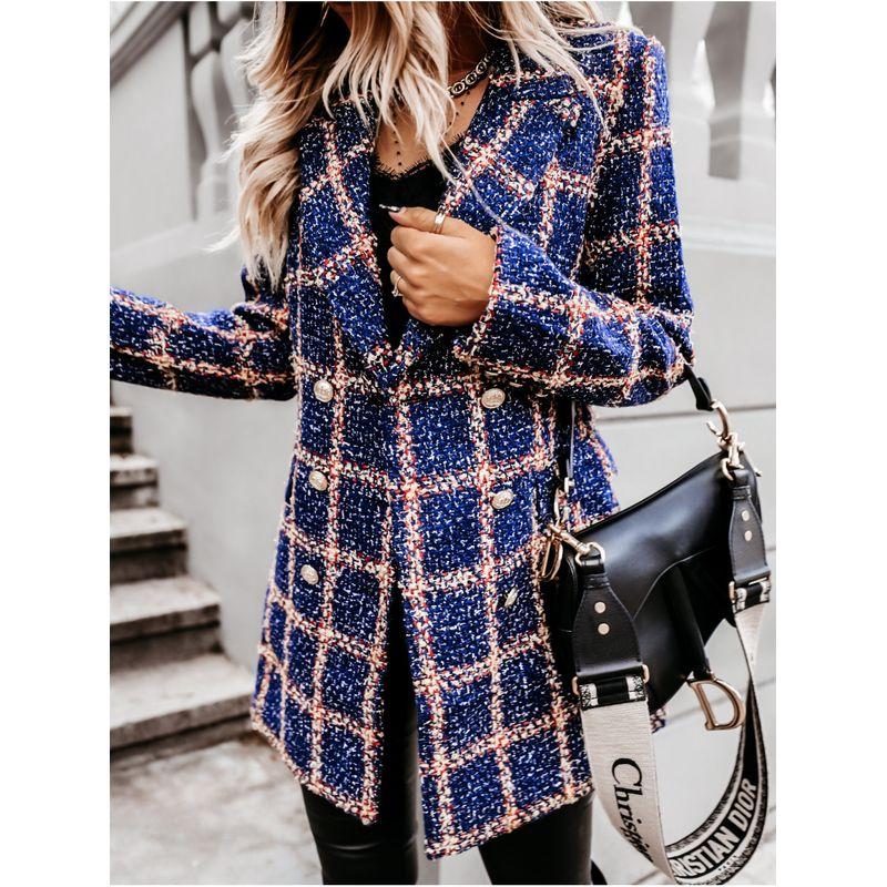 

Long Woolen Coat in the Printed Lapel Print Lapel Mid-Length Woolen Outwear 109982 Blue M
