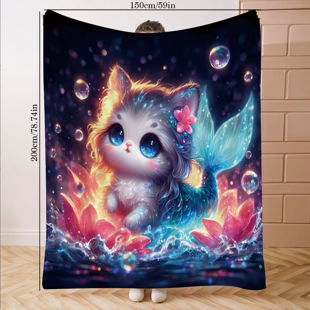 Vintage Eagle Blanket - Blue Lightning Print Flannel Throw 70x100cm