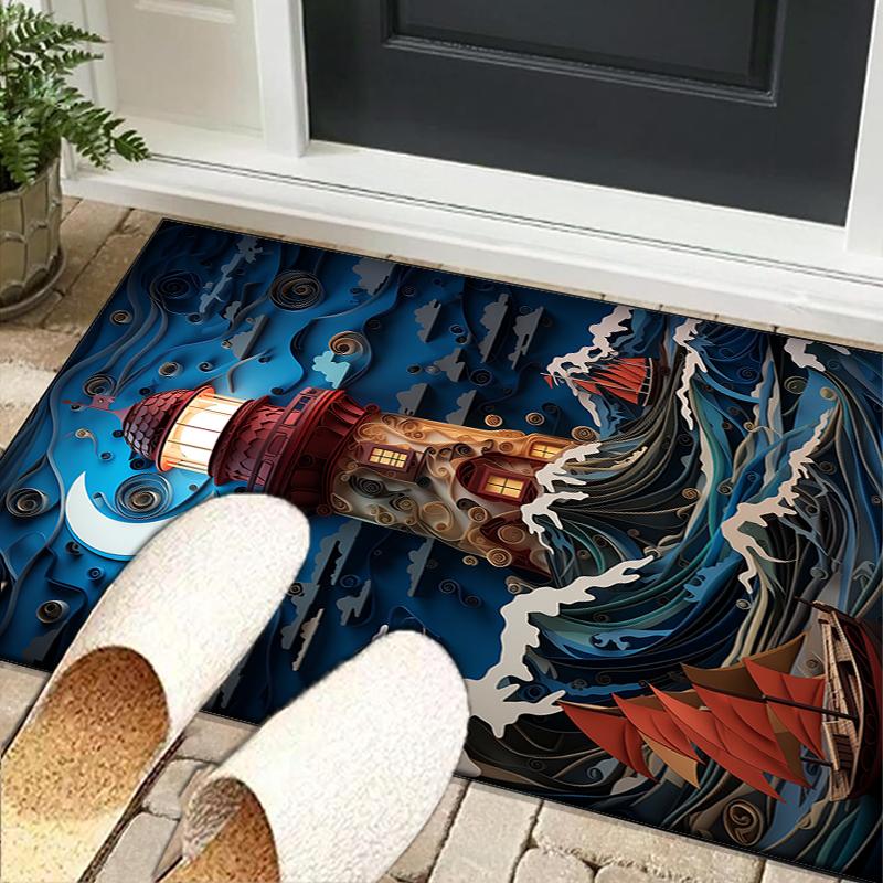 Lighthouse In Stormy Sea Office Rug Chair Mat, Entryway Carpet, Suitable for Front Door, Bedroom, Living Room, Desk, Holiday Gift