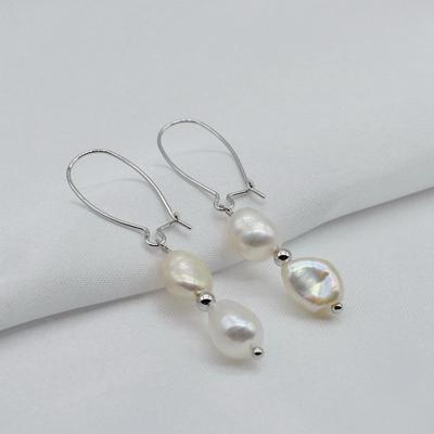 Simple Earrings Natural Freshwater Pearls 925 Silver Hook Earrings White/Purple Baroque Pearl Women's Earrings