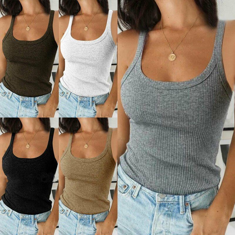 Women Ribbed Tank Top Sleeveless Cami Vest Premium Comfort Basic Blouse Casual Wear