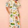 Summer Women's Elegant Casual Printed Bubble Sleeve Belted Long Dresses
