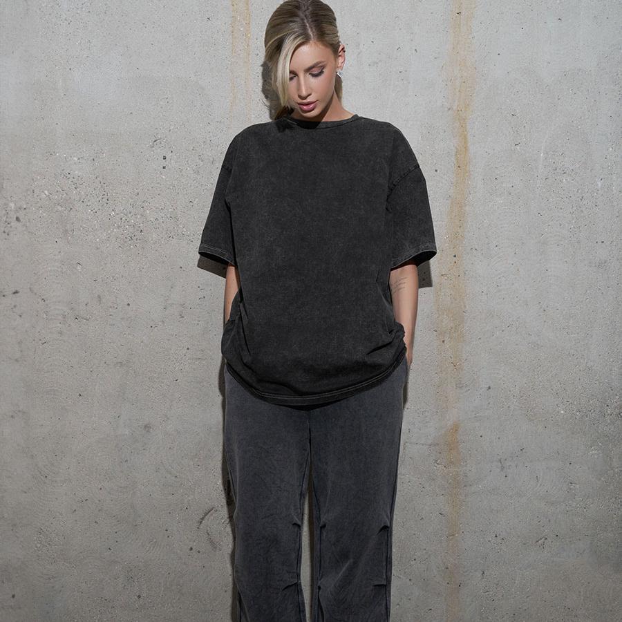 Women Men 100% Cotton Retro T-shirt Men Women Vintage Short-sleeve Wax Printing T Shirts Solid Color Hip Hop Loose Tees