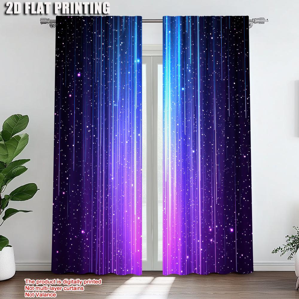 2Pcs Galaxy Star Space Blackout Curtains Blue Purple Cosmic Polyester Curtains For Living Spaces Machine Washable