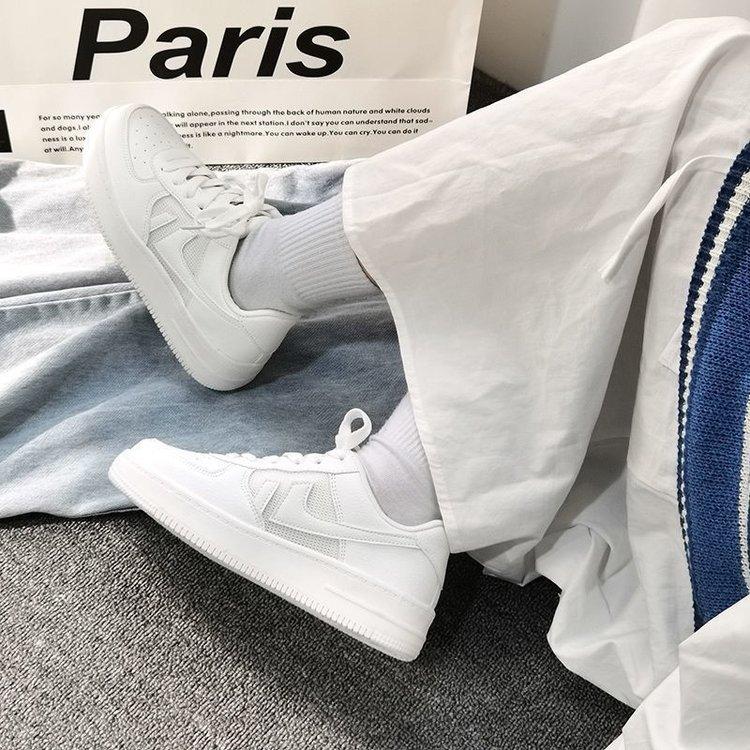 Bílé boty pro ženy Podzimní novinka Guma Měkký spodek Kůže Povrch Šněrovací Móda Dámská Ležérní Sneaker