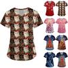 Women's Cute Printed Work Clothes V-neck Double Layer Pockets Basic Short Sleeve Top Pullover Valentines