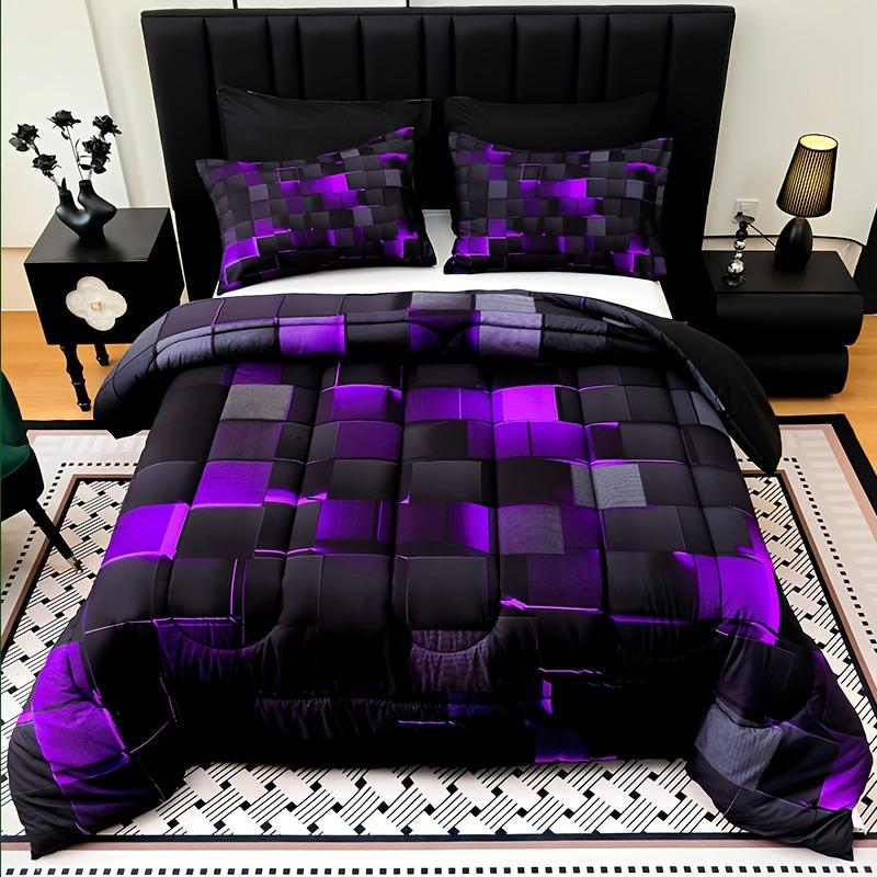 chadly 3pcs Super Soft Fashion Sense Of Technology Grid Thickening Quilt Set (1 Comforter +2 Pillowcases Without Core)