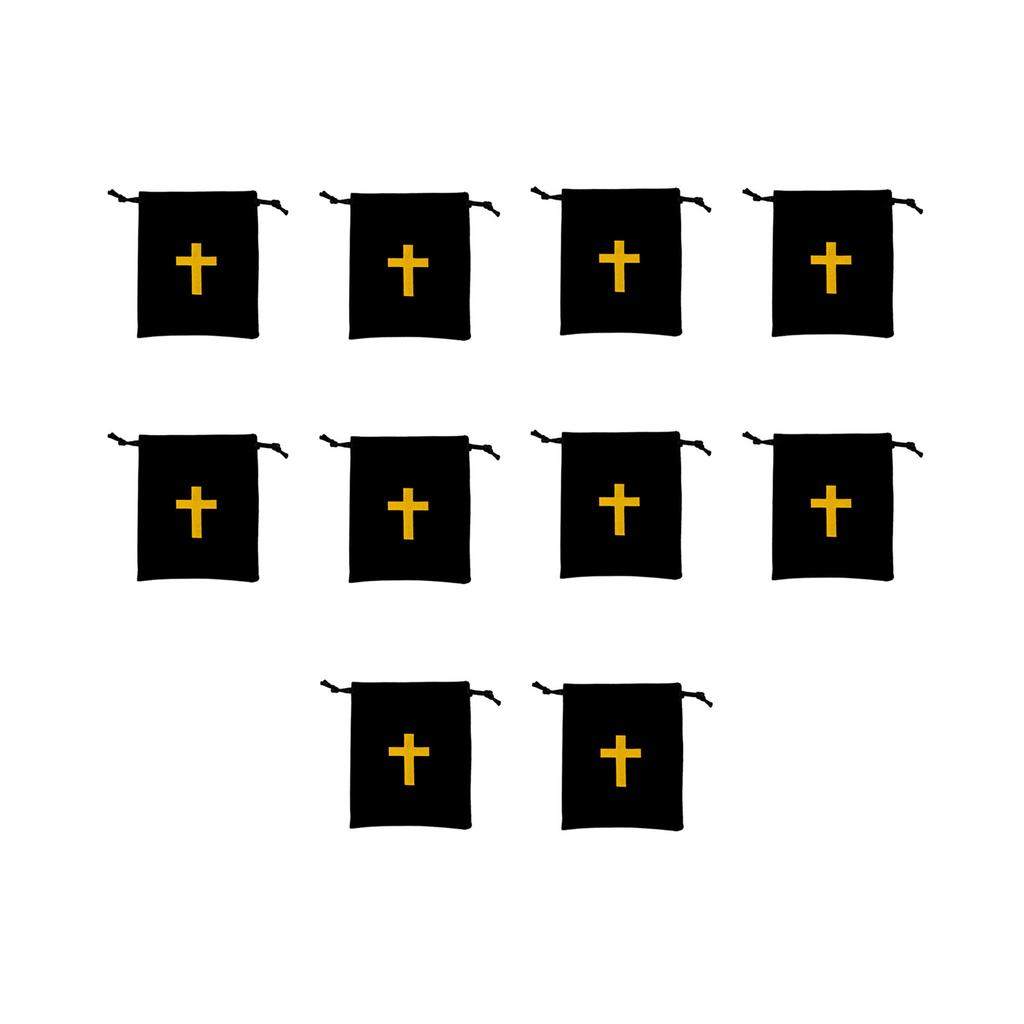 Pack Of 10 Velvet Drawstring Bags Rosary Bags Jewelry Gift Pouch Featuring Cross Design For Jewelry And Travel Storage