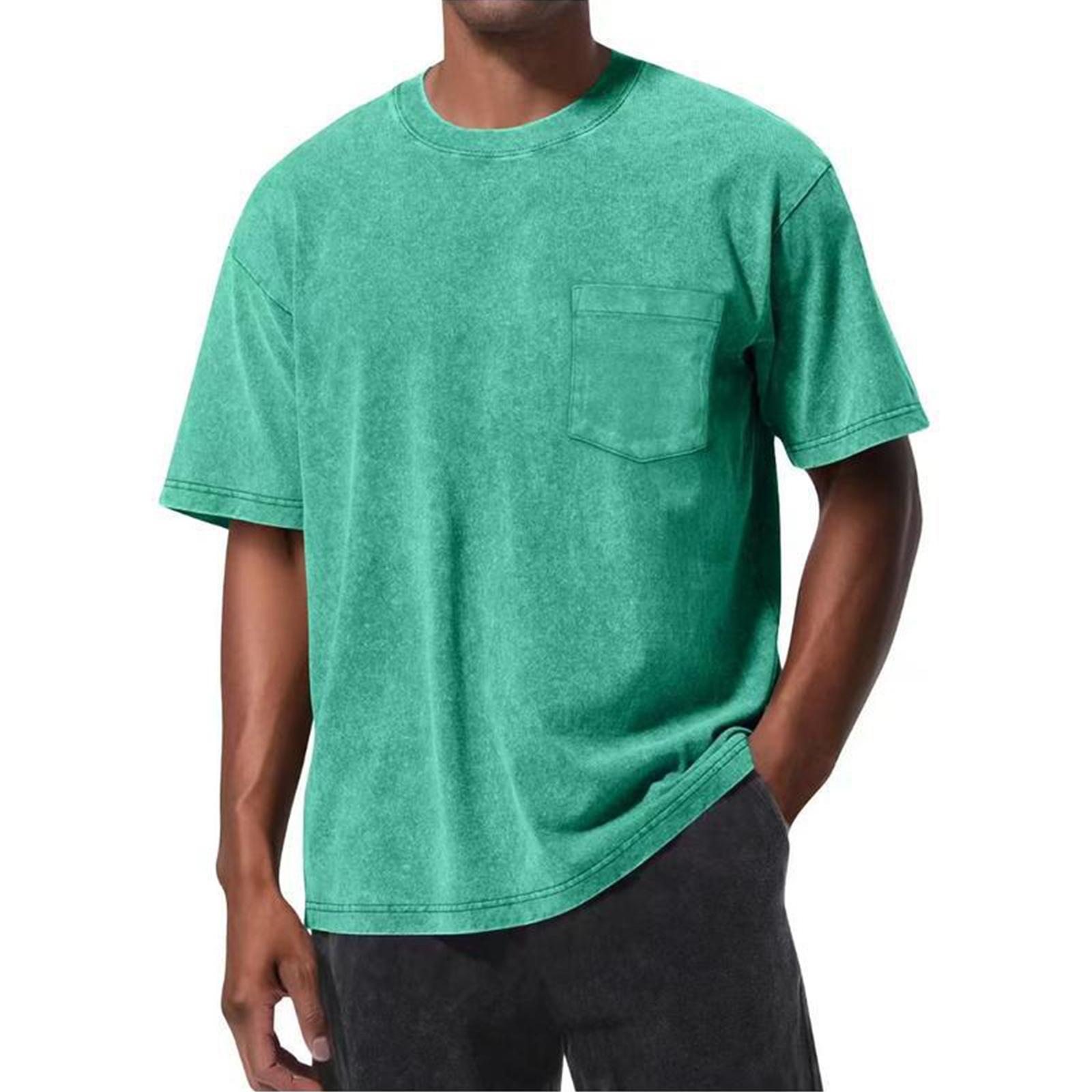Men s Round Neck Casual Sports Short-Sleeve Top With Pockets XXXL