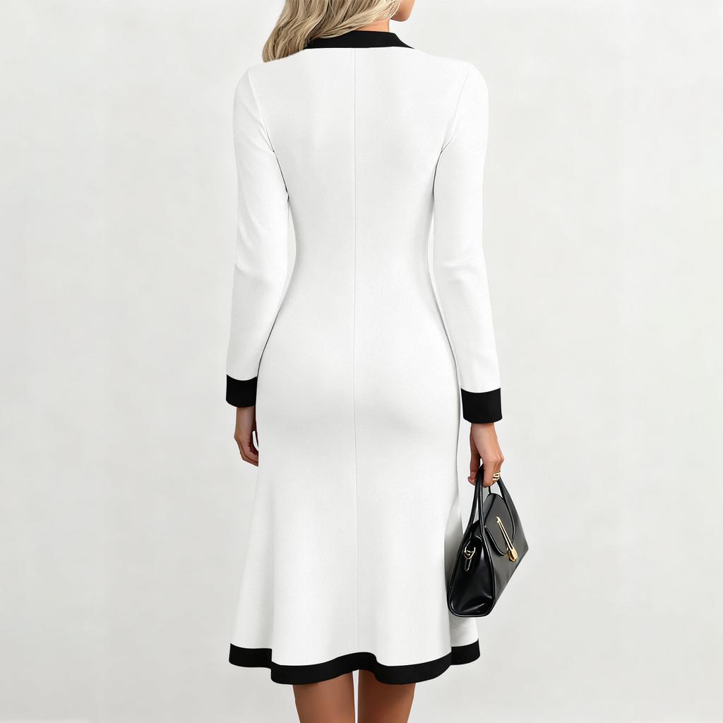 Women's Elegant Commuting Two-tone V-neck MIDI Dress