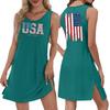 Women's Casual Fashion Breathable Independence Day Printed Pocket Hem Slit Vest Dress