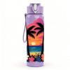 1PC Palm Tree Sunset Beach Pattern 750ml Color Plastic Sports Water Bottle Leakproof Flip Straw Lid Suitable for Sports Office Home Use