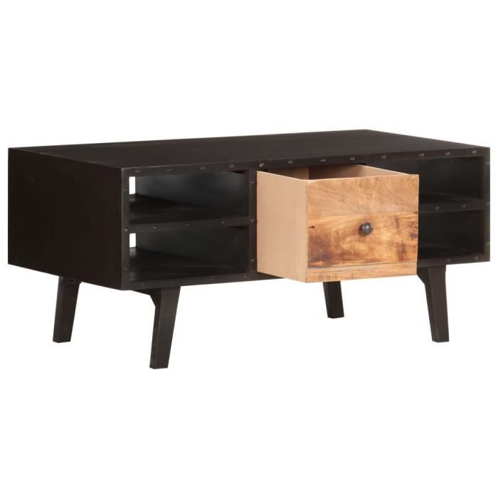 Table basse - VIDAXL - Bois de récupération massif - Noir - Vintage - Salon