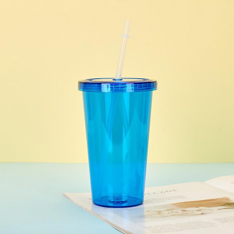 Tragbarer PS-Kunststoffbecher mit Deckel und Strohhalm 650ml Einlagig Heißgetränk Büro Outdoor Reisen