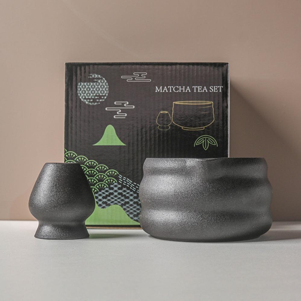 New Ceramic Matcha Bowl with Pouring Spout Reusable Matcha Whisk Holder Textured Matcha Making Kit Tea Lovers