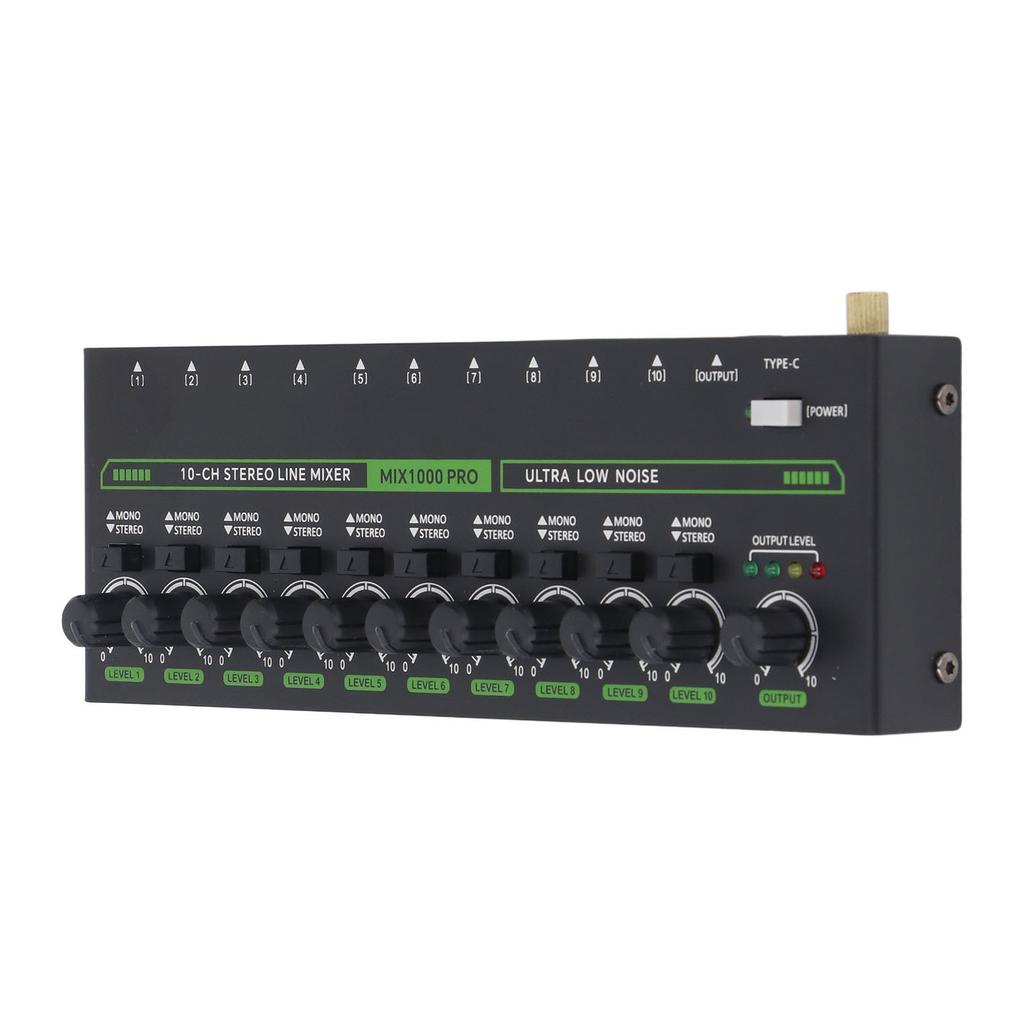 10 Channel Mixer with RGB Light Low Noise Stereo Mono Switching Line Audible Mixer 1 4 TRS TS for Stage Recording