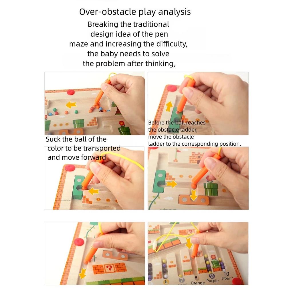 Wooden Magnetic Maze Puzzles Game for Children Color and Number Pen Moving Ball Learning Education Montessori Toys Gift for Kids