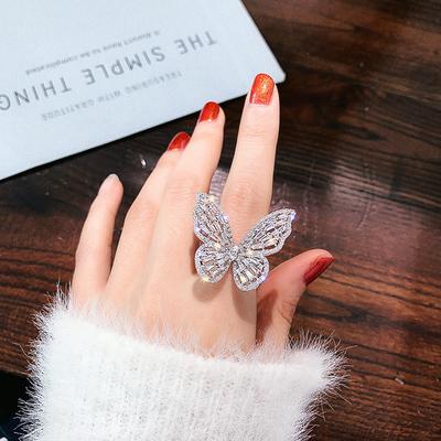 Luxury Super Fairy Zircon Butterfly Open Index Finger Ring Ins Tide Korea Dongdaemun Cold Wind Ring Woman