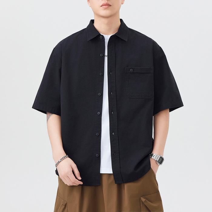 New Summer Pure Cotton Short-sleeved Shirt for Men's Japanese Simple Light Business Shirt American Style