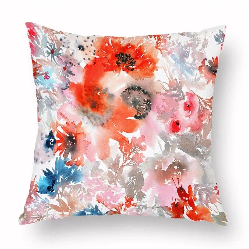 Spring Watercolor Floral Pillowcase Pink Rose Decorative  Sofa Living Room Bed  Home