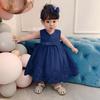 Children's Lace Color Block Birthday Bow Dress