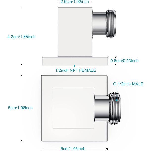 Wall Mounted Supply Elbow, Wall Elbow for Hand Shower, Solid Brass Square Wall Supply Elbow, Check Valve Included (Square, Polished Chrome)