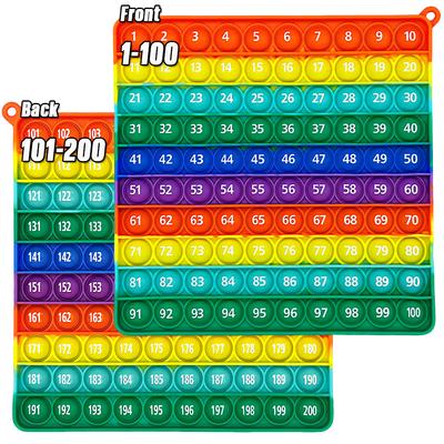 1-200 Numbers Counting Math Fidget Pop Toys, Rainbow Silicone Push Bubble Educational Math Games Toys for Preschool Kids