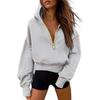 Women's Cropped Hooded Sweatshirt - Long Sleeve Half Zip Hoodie, Winter Fashion