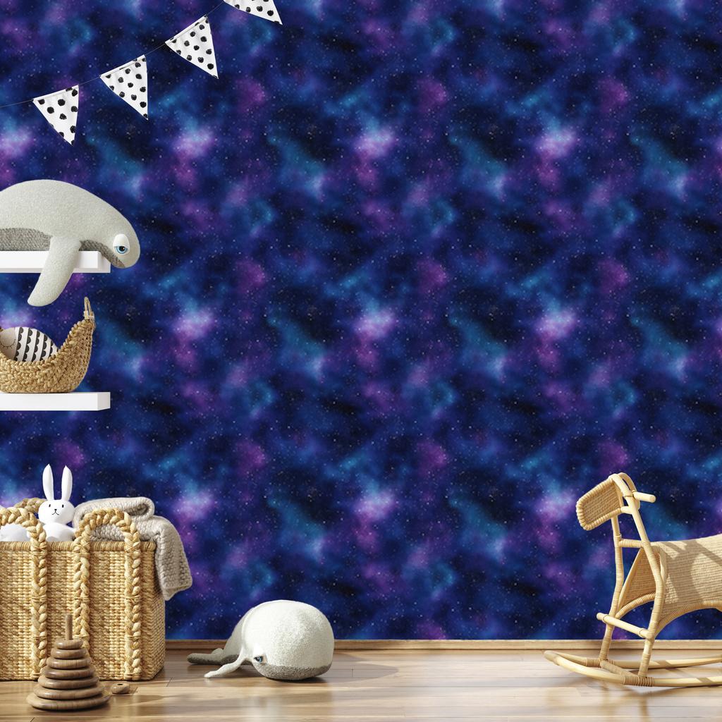 Navy blue and blue watercolor galaxy wallpaper, soft shapes 50x1000