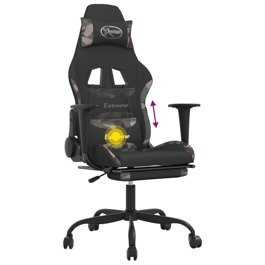 Gaming Chair with Massage Function and Footrest Black Camouflage Fabric