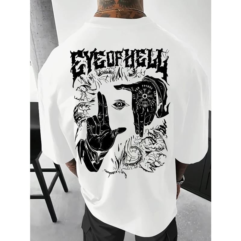 European Sizes Men's Gothic Street Style T-Shirt - Hell's Eye Graphic Print, Breathable and Comfortable, Slightly Dropped Shoulder Fit