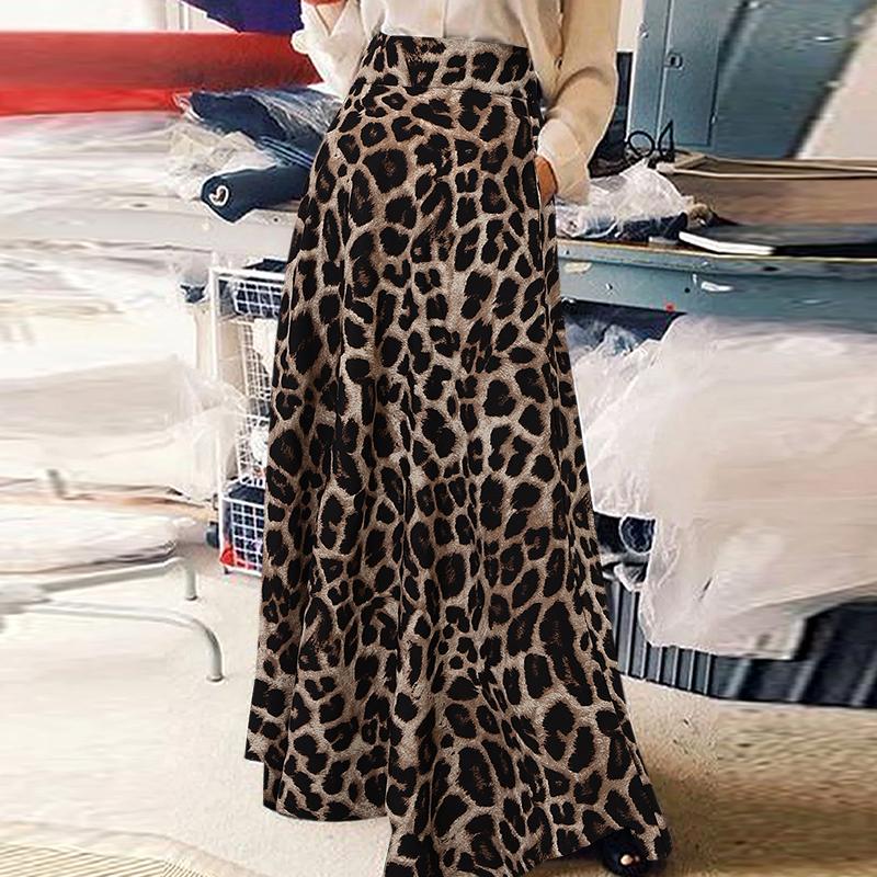 

ZANZEA Женские повседневные свободные длинные юбки с леопардовым принтом S хаки