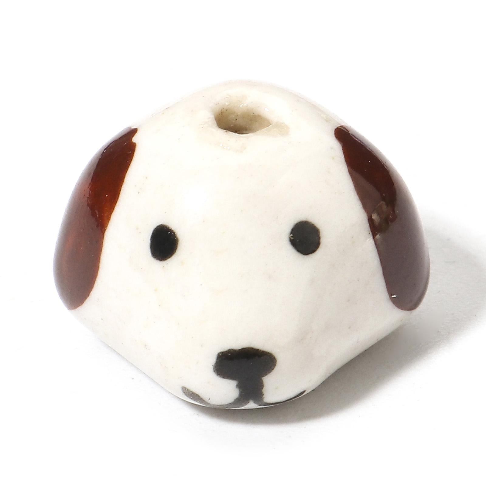 

5 PCs Ceramic Dog Animal Beads For DIY Charm Jewelry Making Multicolor 3D Charms Findings About 14mm x 14mm, Hole: Approx 1.8mm білий