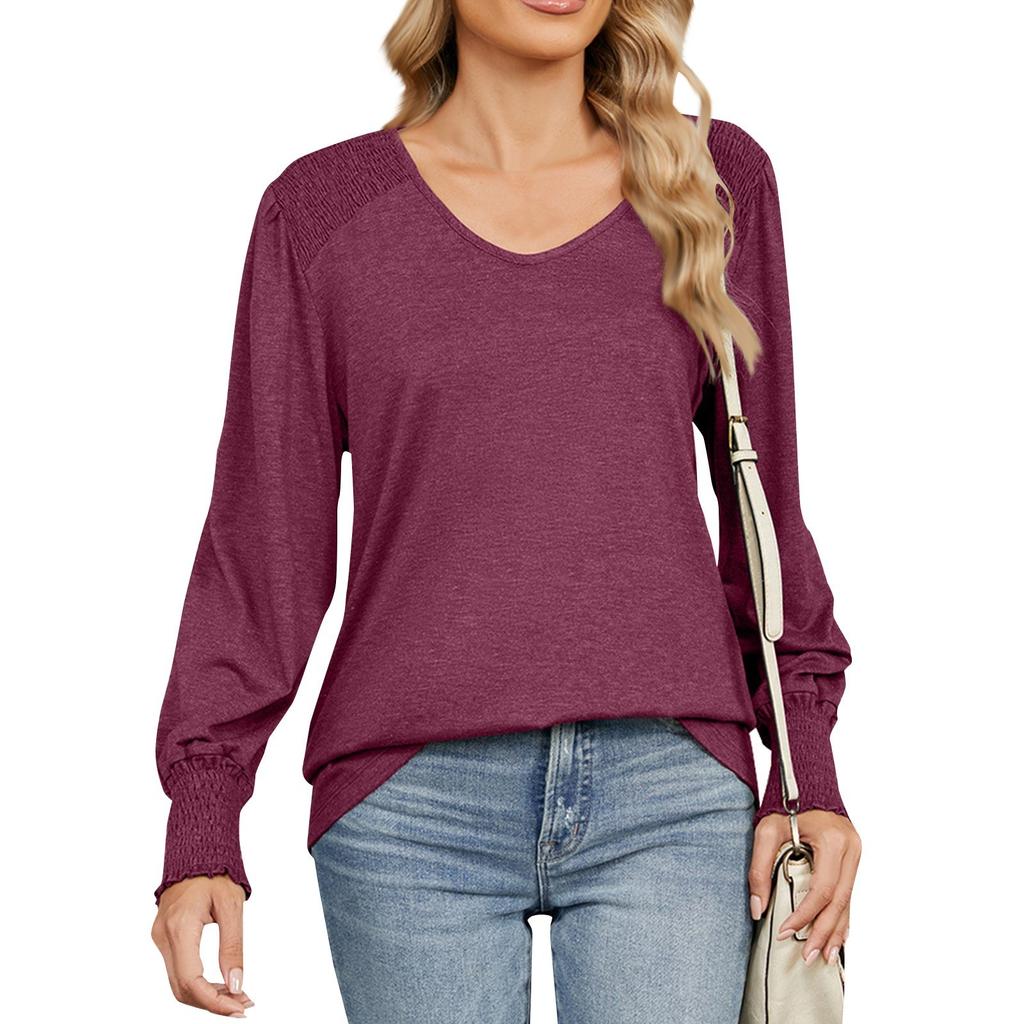 Damen Oberteile Langarmshirt V-Ausschnitt Lässiges Lockeres T-Shirt Tops