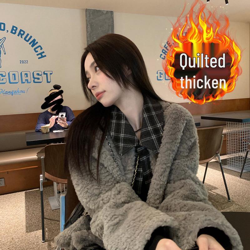 

Женское пальто с лацканами из искусственной овчины Осень/Зима 2025 - Стильный пэчворк из двух частей 2XL