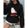Soft & Cozy Christmas Cartoon Cat Hoodie, Casual Pullover Sweatshirt with Kangaroo Pocket & Stretchy Knit Fabric - Festive Holiday Top for Adults