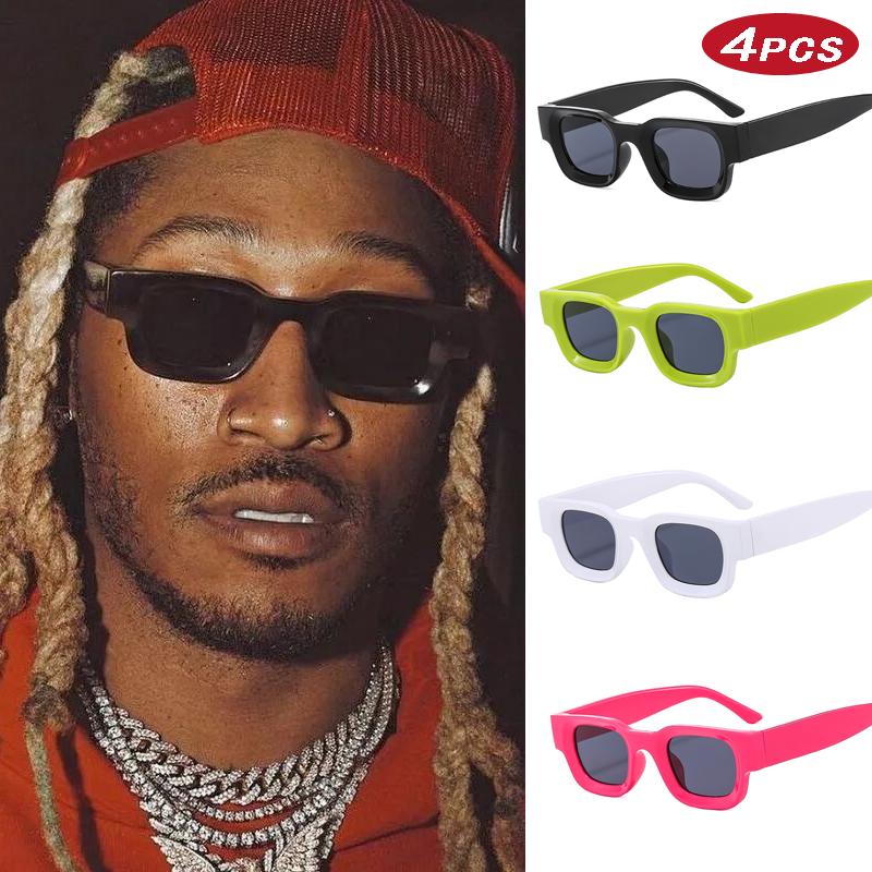 4pcs Women Fashion Brand Small Square Sunglasses New Men Punk Designer Sunglasses Vintage Shades UV400 Eyewear Unisex Glasses