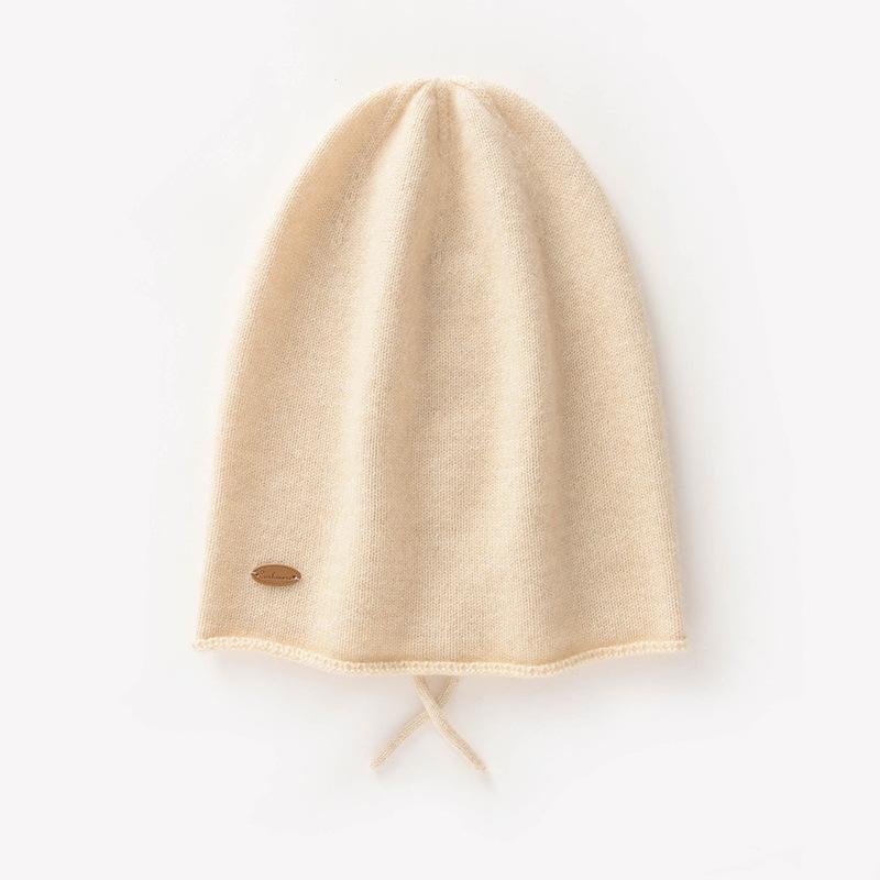 Autumn and winter new skin-friendly cashmere drawstring soft waxy knitted warm cashmere cap is in stock in large quantities